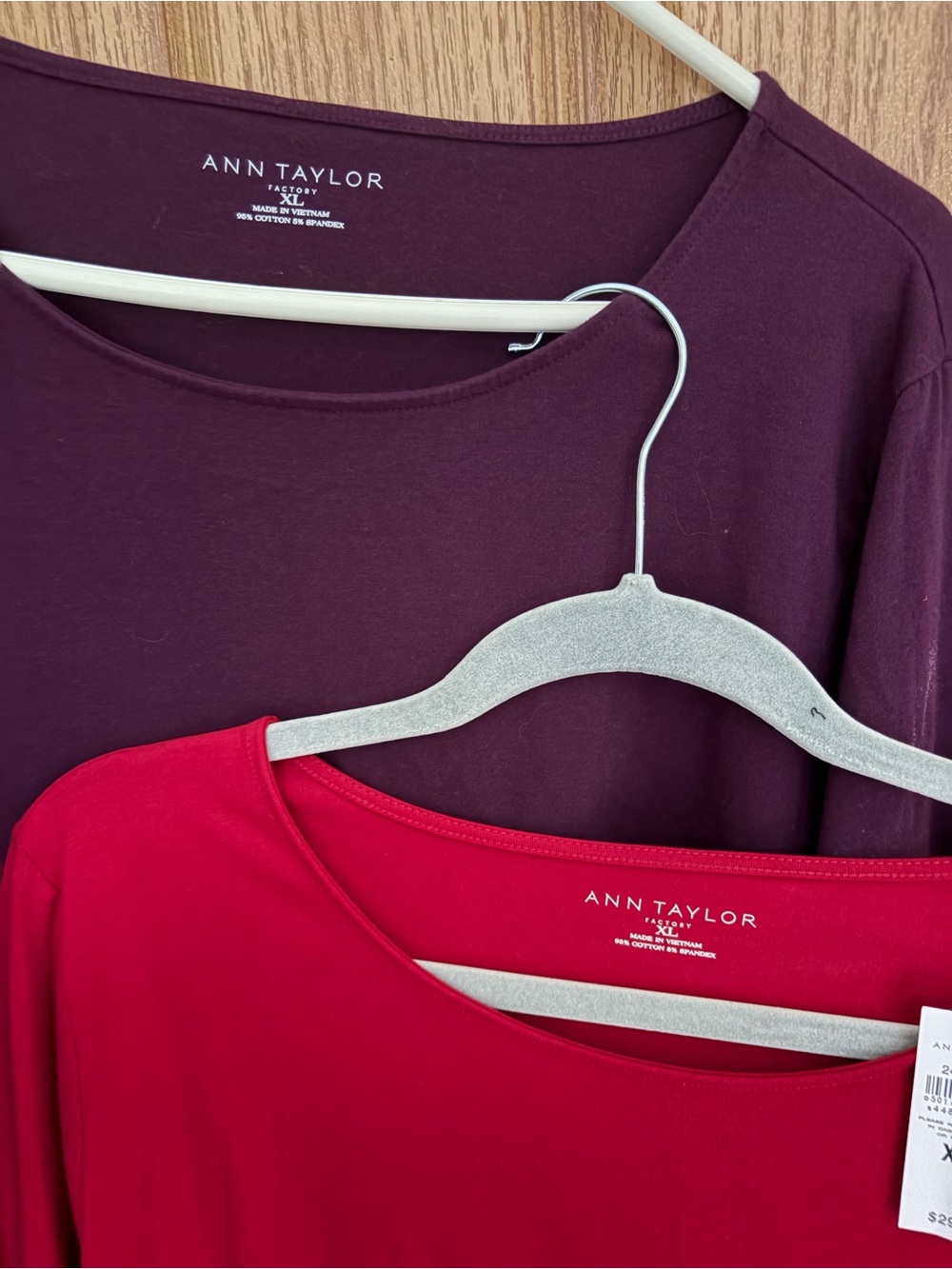 Ann Taylor Women's Long-Sleeve Crewneck Tops in Cherry Red and Deep Plum - Picture 2 of 4